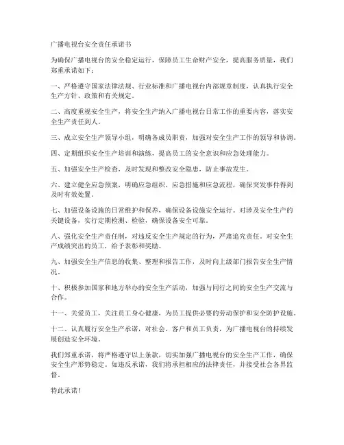 广播电视台安全责任承诺书