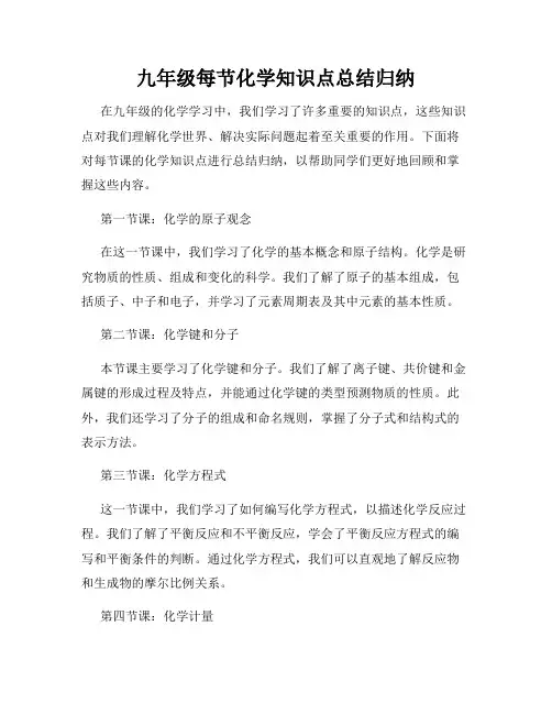 九年级每节化学知识点总结归纳