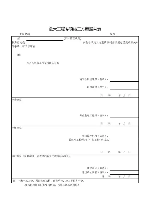 危大工程专项施工方案报审表