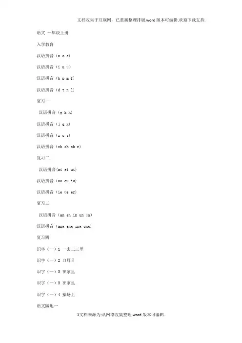 人教版小学语文目录(1-6年级)