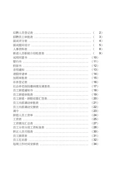 人事表格大全绝对实用