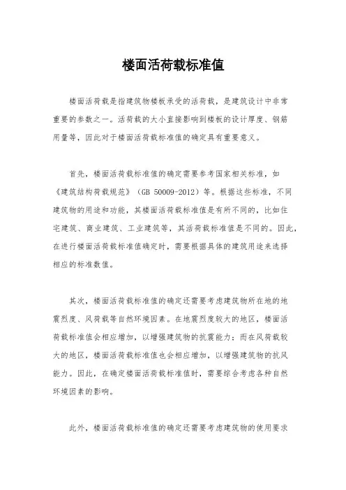 楼面活荷载标准值