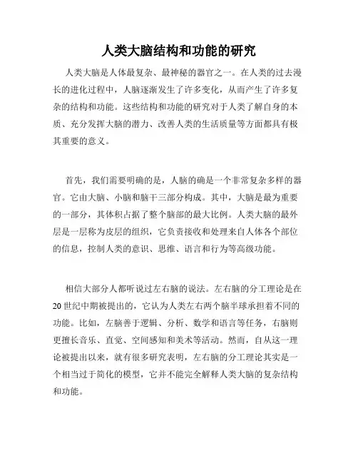 人类大脑结构和功能的研究