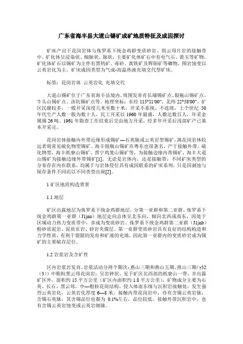 广东省海丰县大道山锡矿成矿地质特征及成因探讨