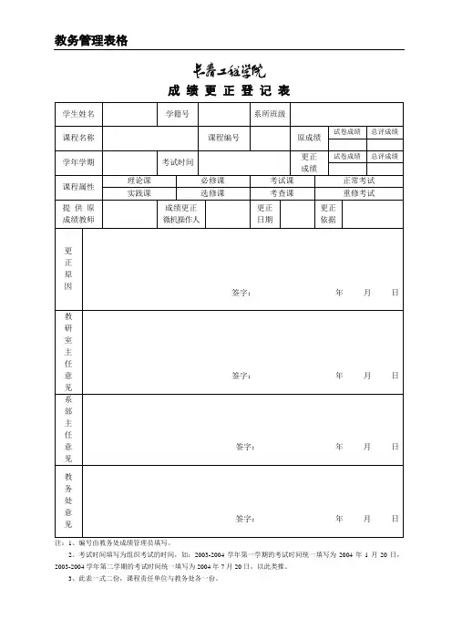 成绩更正登记表