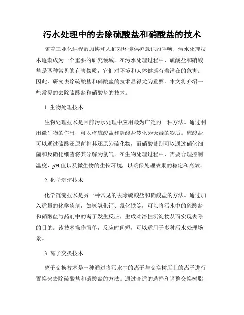 污水处理中的去除硫酸盐和硝酸盐的技术