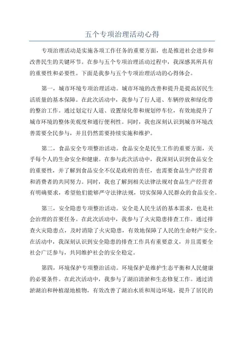 五个专项治理活动心得