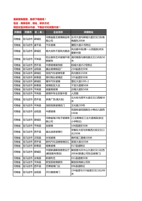 新版河南省驻马店市玻璃企业公司商家户名录单联系方式地址大全206家