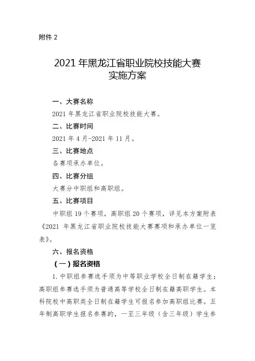 2021年黑龙江省职业院校技能大赛实施方案【模板】