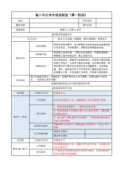 新入司大学生培训规划(第一阶段)