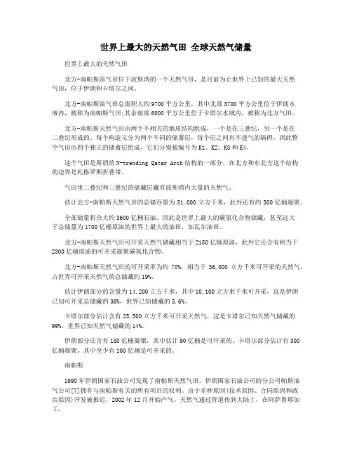 世界上最大的天然气田 全球天然气储量