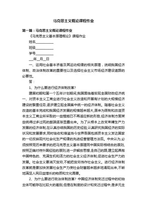 马克思主义概论课程作业