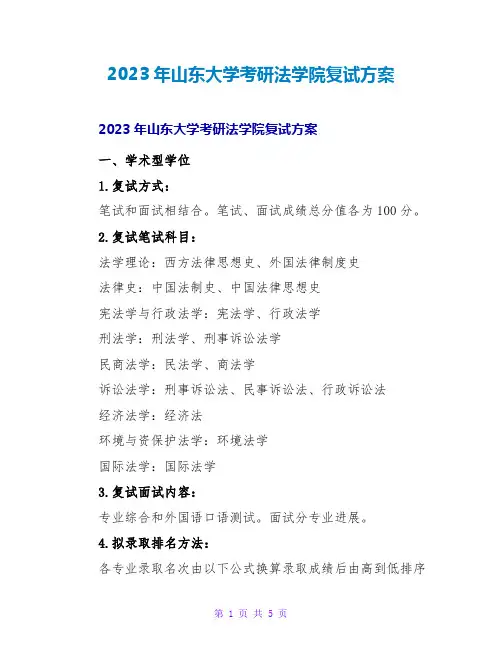 2023年山东大学考研法学院复试方案