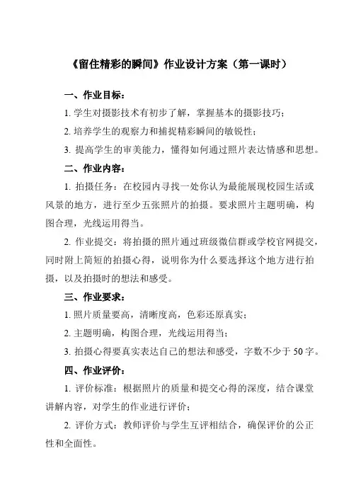 《第3课 留住精彩的瞬间》作业设计方案-初中美术苏少版九下