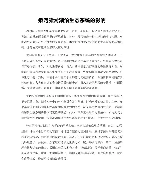 汞污染对湖泊生态系统的影响