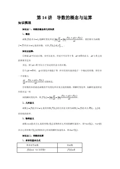 第14讲、导数的概念与运算(教师版)2025高考数学一轮复习讲义