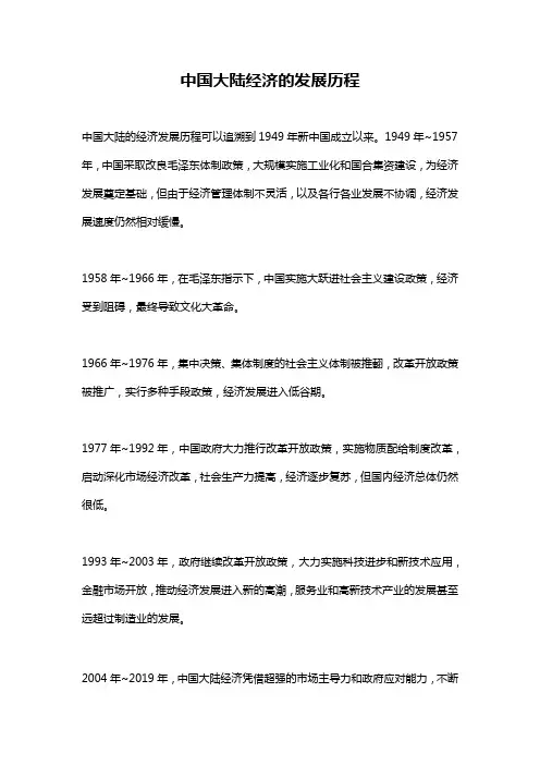 中国大陆经济的发展历程