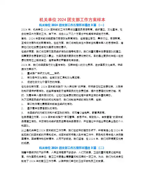 机关单位2024团支部工作计划样本3篇
