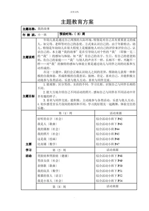 小班《我的故事》主题计划与反思