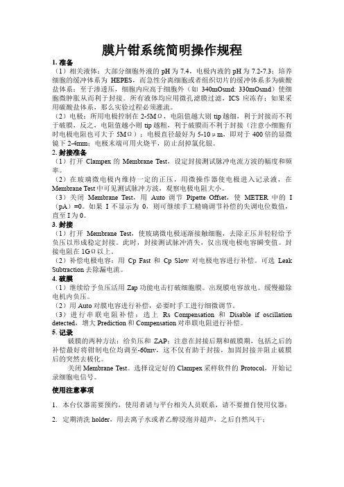 膜片钳系统简明操作规程
