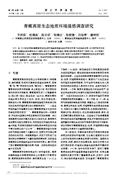青藏高原生态地质环境遥感调查研究