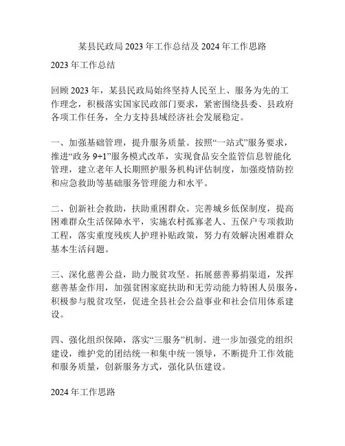 某县民政局2023年工作总结及2024年工作思路