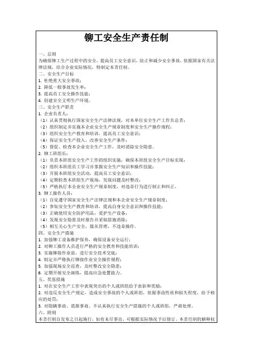 铆工安全生产责任制