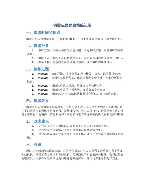 消防应急预案演练记录内容