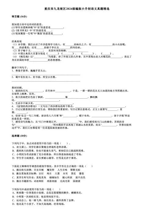 重庆市九龙坡区2024部编版小升初语文真题精选