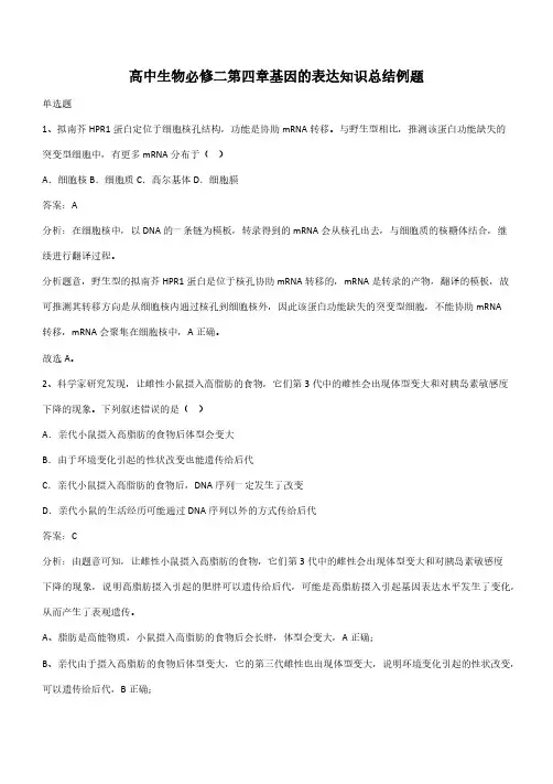 高中生物必修二第四章基因的表达知识总结例题(带答案)