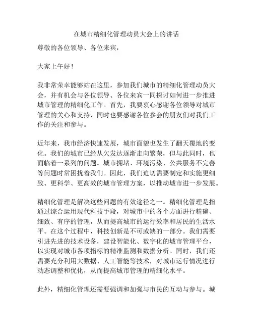 在城市精细化管理动员大会上的讲话