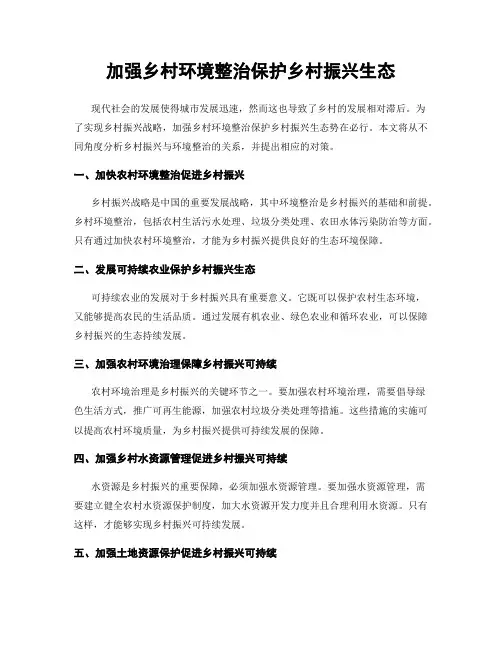 加强乡村环境整治保护乡村振兴生态
