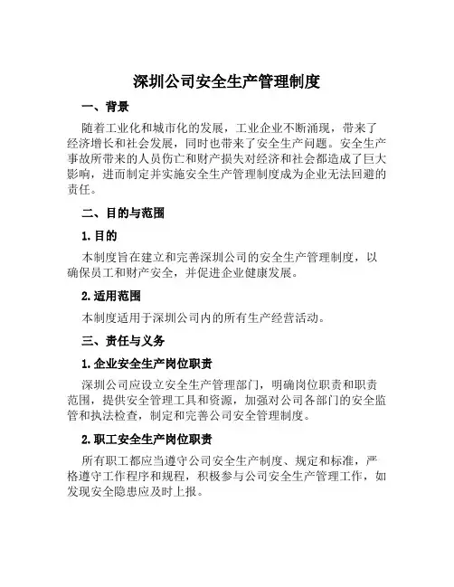 深圳公司安全生产管理制度