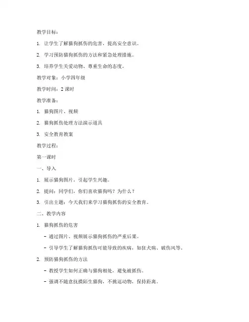 猫狗抓伤安全教育教案