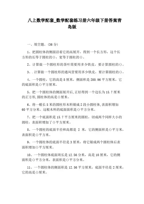 数学配套练习册六年级下册答案青岛版