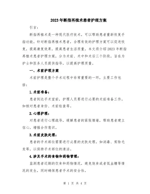2023年断指再植术患者护理方案