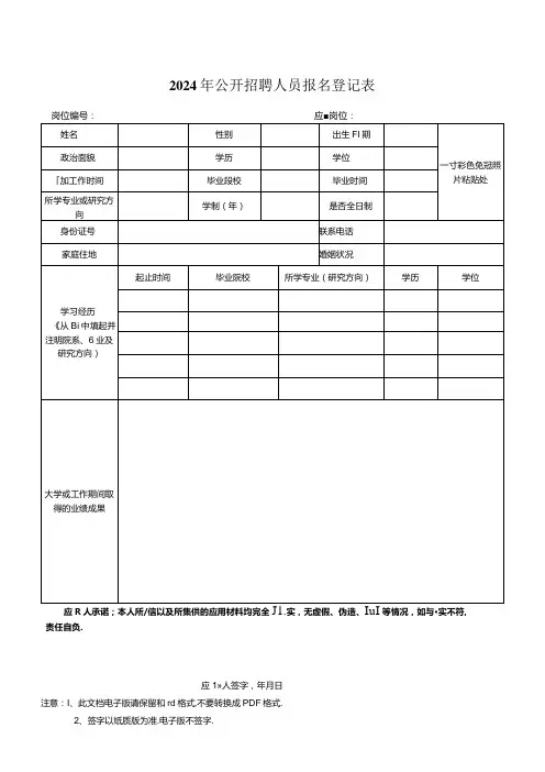 2024年公开招聘人员报名登记表