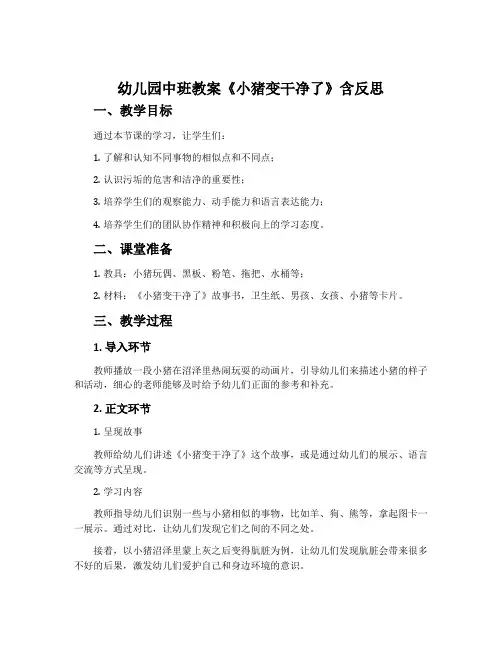 幼儿园中班教案《小猪变干净了》含反思