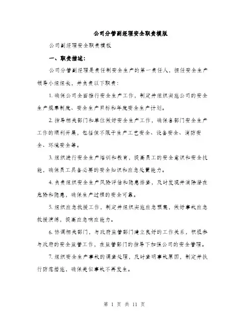公司分管副经理安全职责模版（3篇）
