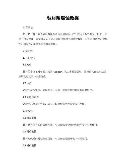 钛材耐腐蚀数据
