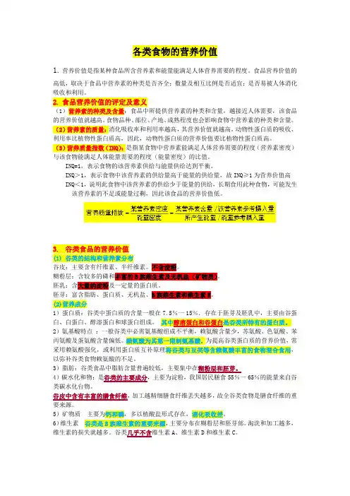 各类食物的营养价值