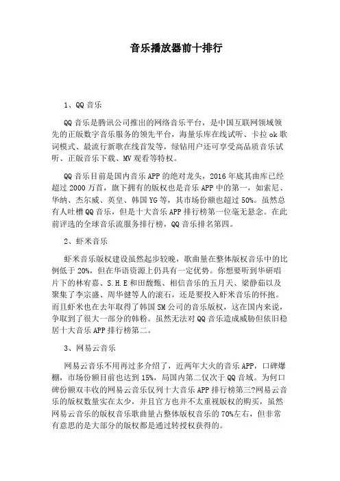 音乐播放器前十排行