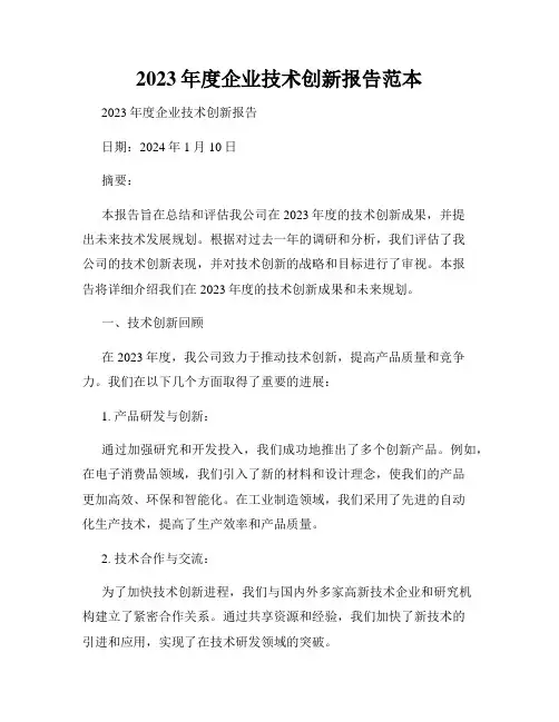 2023年度企业技术创新报告范本