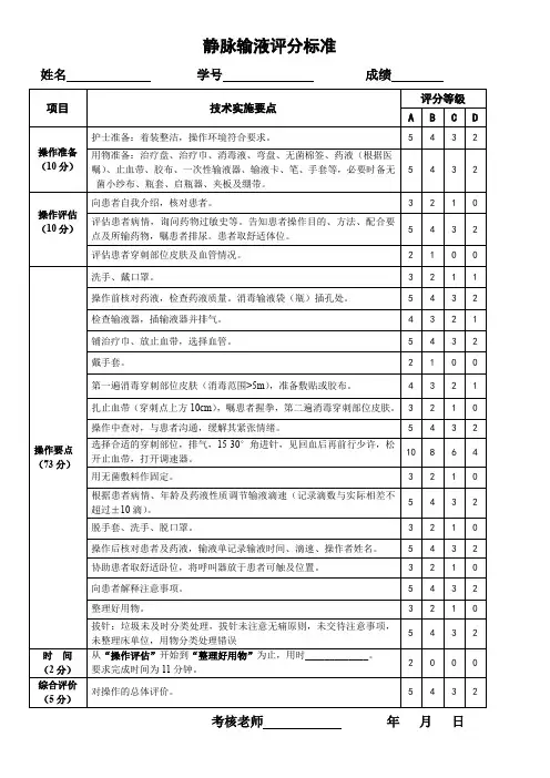 静脉输液评分标准