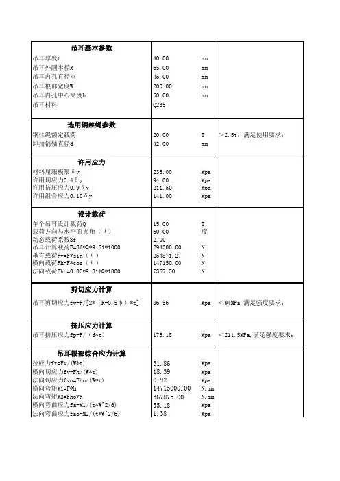 API RP 2A 吊耳强度计算公式
