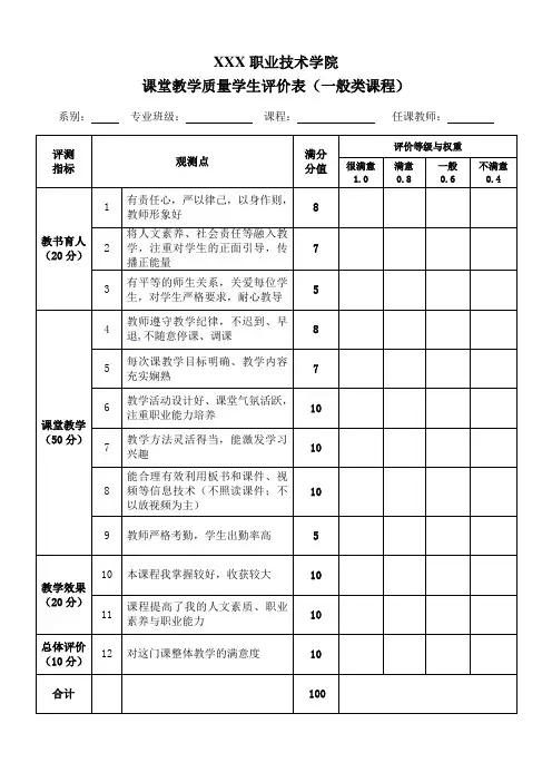 课堂教学质量理论课学生评价指标表(new))
