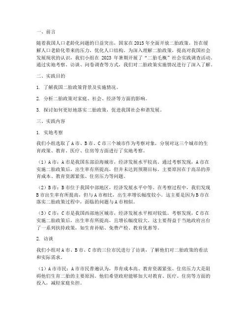二胎毛概社会实践报告