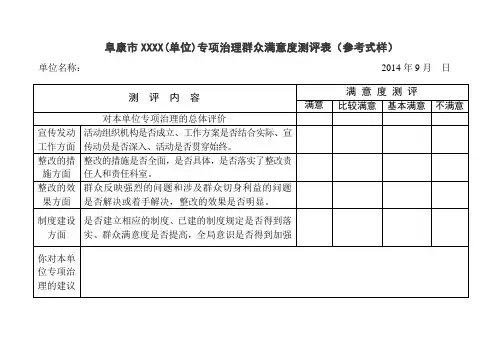 专项治理群众满意度测评表(参考式样)