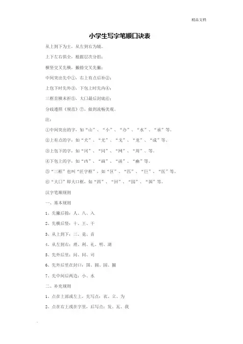 小学生写字笔顺口诀表