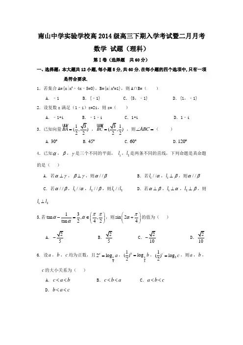 四川省绵阳市南山中学实验学校2017届高三下学期入学考试数学理试题 含答案 精品